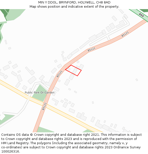 MIN Y DDOL, BRYNFORD, HOLYWELL, CH8 8AD: Location map and indicative extent of plot