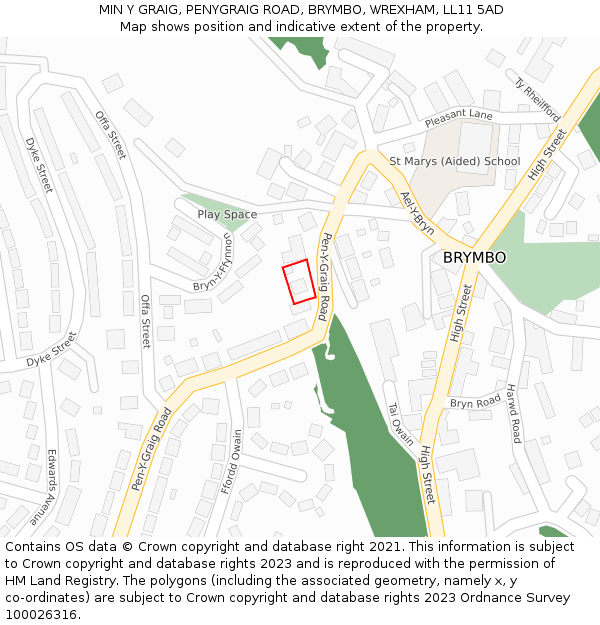 MIN Y GRAIG, PENYGRAIG ROAD, BRYMBO, WREXHAM, LL11 5AD: Location map and indicative extent of plot