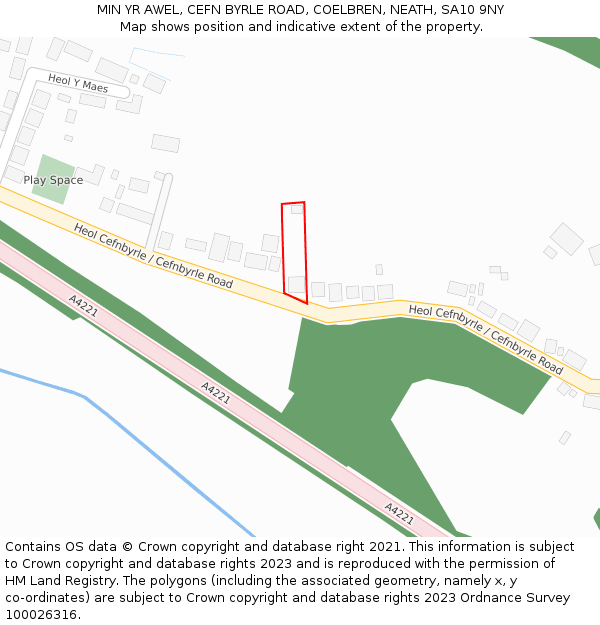 MIN YR AWEL, CEFN BYRLE ROAD, COELBREN, NEATH, SA10 9NY: Location map and indicative extent of plot