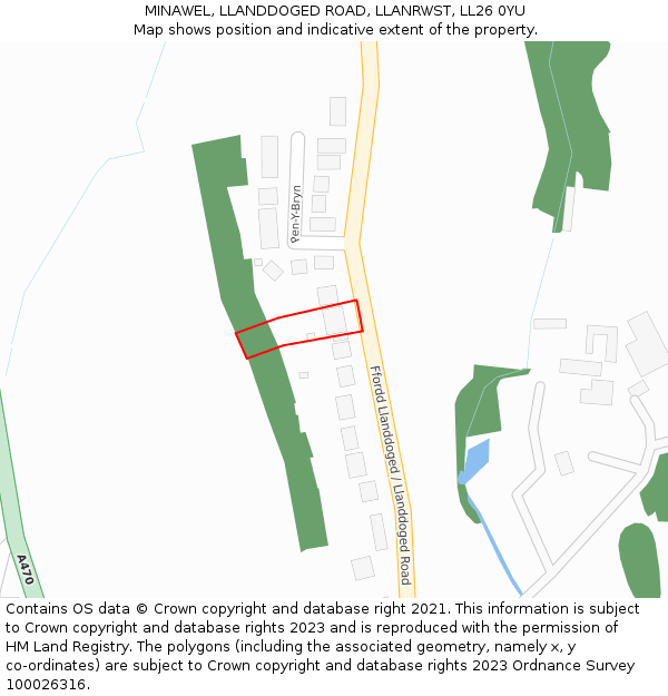 MINAWEL, LLANDDOGED ROAD, LLANRWST, LL26 0YU: Location map and indicative extent of plot