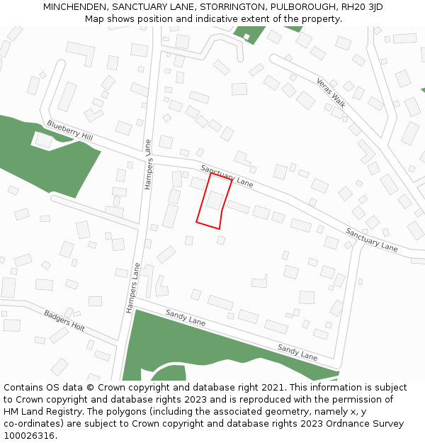 MINCHENDEN, SANCTUARY LANE, STORRINGTON, PULBOROUGH, RH20 3JD: Location map and indicative extent of plot