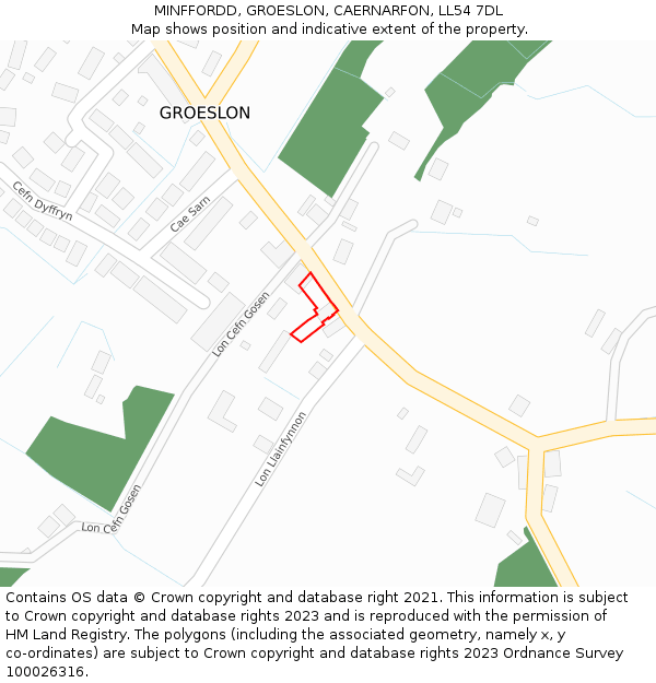 MINFFORDD, GROESLON, CAERNARFON, LL54 7DL: Location map and indicative extent of plot