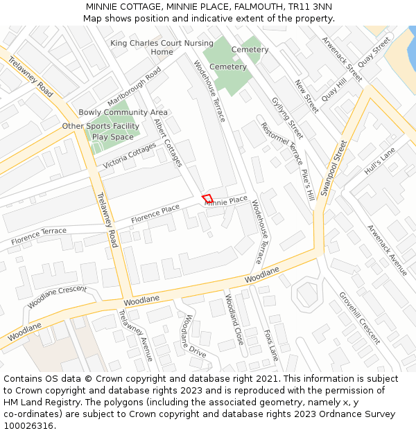 MINNIE COTTAGE, MINNIE PLACE, FALMOUTH, TR11 3NN: Location map and indicative extent of plot