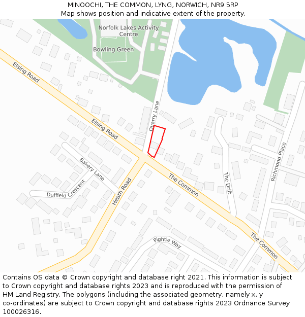 MINOOCHI, THE COMMON, LYNG, NORWICH, NR9 5RP: Location map and indicative extent of plot