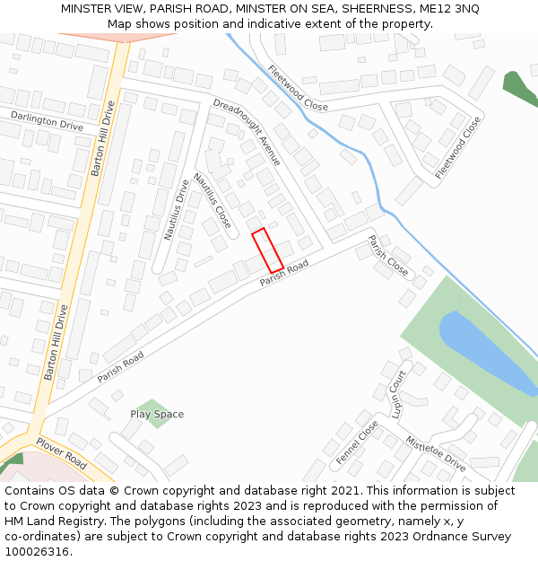 MINSTER VIEW, PARISH ROAD, MINSTER ON SEA, SHEERNESS, ME12 3NQ: Location map and indicative extent of plot