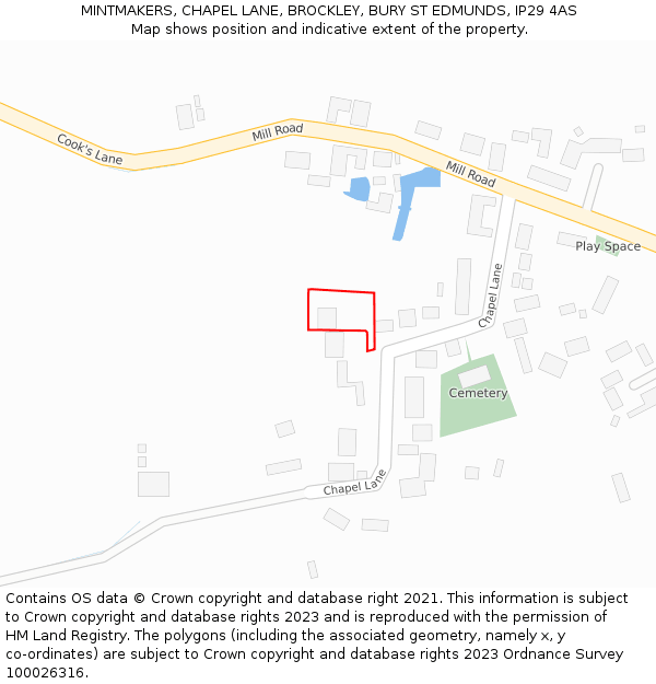 MINTMAKERS, CHAPEL LANE, BROCKLEY, BURY ST EDMUNDS, IP29 4AS: Location map and indicative extent of plot