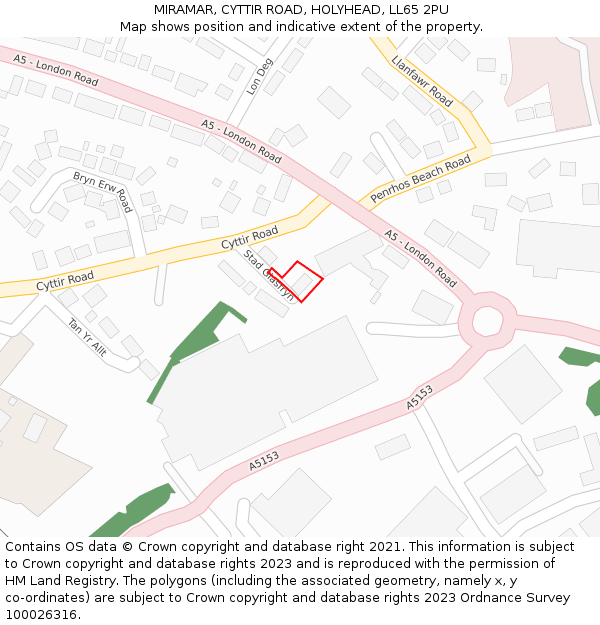 MIRAMAR, CYTTIR ROAD, HOLYHEAD, LL65 2PU: Location map and indicative extent of plot