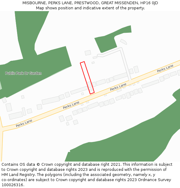 MISBOURNE, PERKS LANE, PRESTWOOD, GREAT MISSENDEN, HP16 0JD: Location map and indicative extent of plot