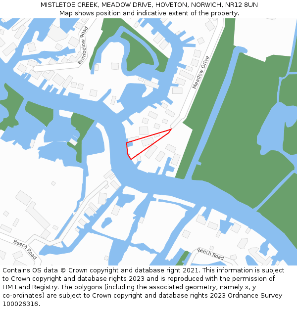 MISTLETOE CREEK, MEADOW DRIVE, HOVETON, NORWICH, NR12 8UN: Location map and indicative extent of plot