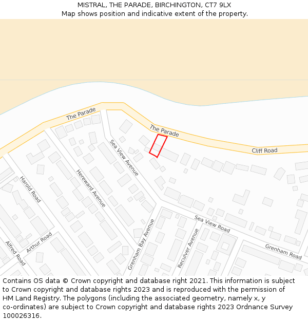 MISTRAL, THE PARADE, BIRCHINGTON, CT7 9LX: Location map and indicative extent of plot