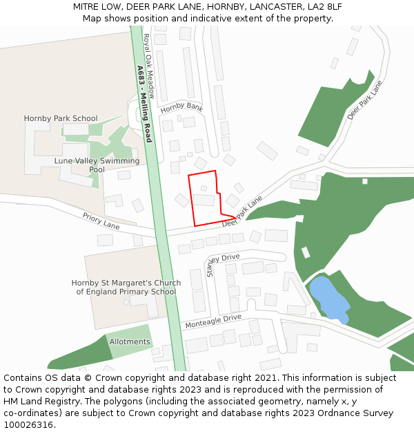 MITRE LOW, DEER PARK LANE, HORNBY, LANCASTER, LA2 8LF: Location map and indicative extent of plot