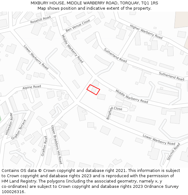 MIXBURY HOUSE, MIDDLE WARBERRY ROAD, TORQUAY, TQ1 1RS: Location map and indicative extent of plot