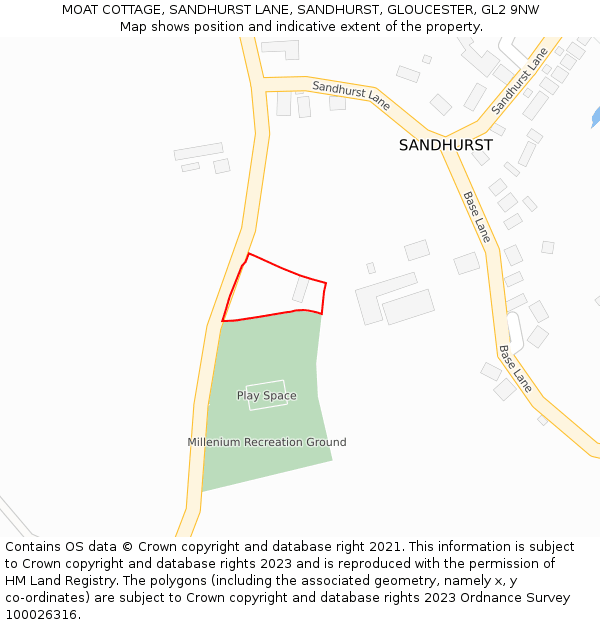 MOAT COTTAGE, SANDHURST LANE, SANDHURST, GLOUCESTER, GL2 9NW: Location map and indicative extent of plot