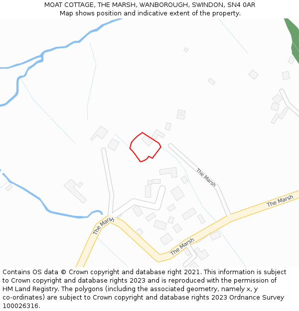 MOAT COTTAGE, THE MARSH, WANBOROUGH, SWINDON, SN4 0AR: Location map and indicative extent of plot