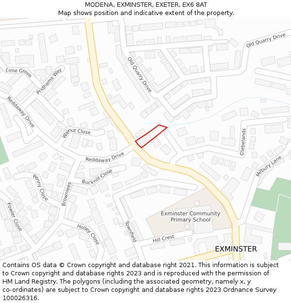 MODENA, EXMINSTER, EXETER, EX6 8AT: Location map and indicative extent of plot
