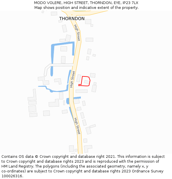 MODO VOLERE, HIGH STREET, THORNDON, EYE, IP23 7LX: Location map and indicative extent of plot