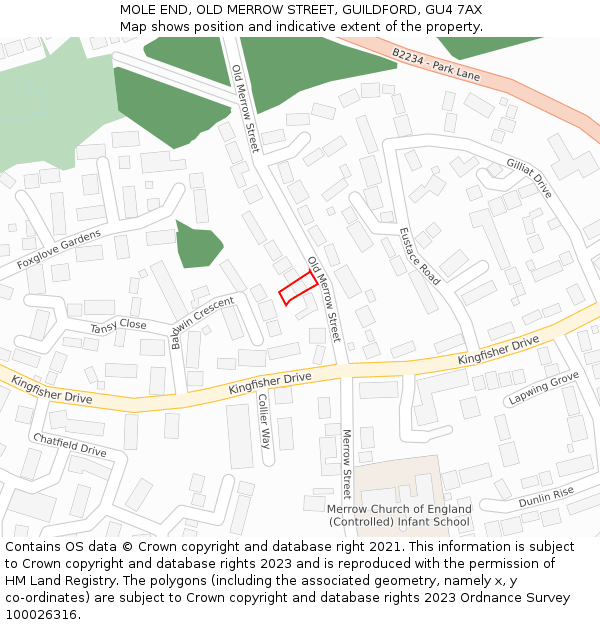 MOLE END, OLD MERROW STREET, GUILDFORD, GU4 7AX: Location map and indicative extent of plot