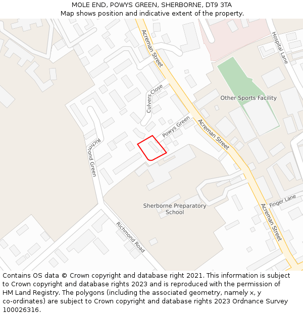 MOLE END, POWYS GREEN, SHERBORNE, DT9 3TA: Location map and indicative extent of plot