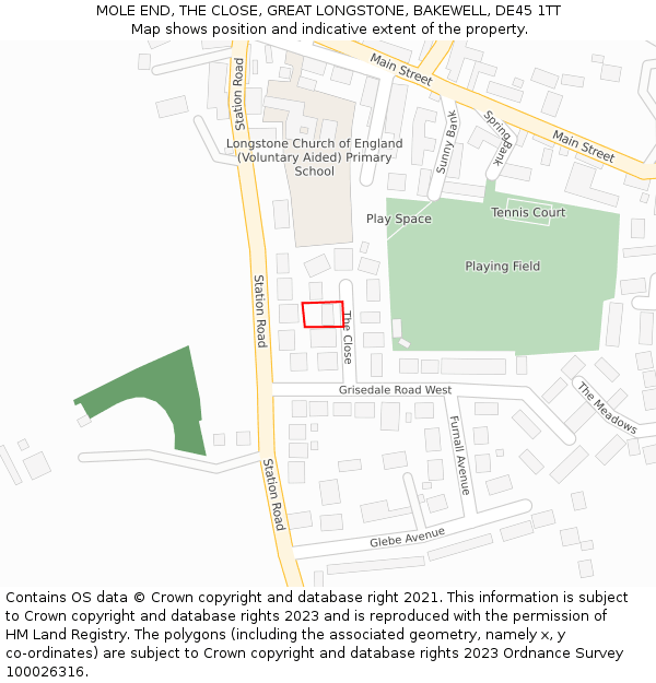 MOLE END, THE CLOSE, GREAT LONGSTONE, BAKEWELL, DE45 1TT: Location map and indicative extent of plot