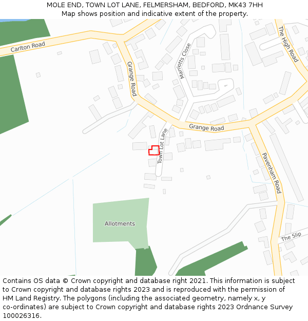 MOLE END, TOWN LOT LANE, FELMERSHAM, BEDFORD, MK43 7HH: Location map and indicative extent of plot