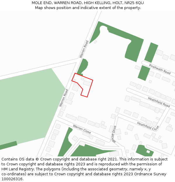 MOLE END, WARREN ROAD, HIGH KELLING, HOLT, NR25 6QU: Location map and indicative extent of plot