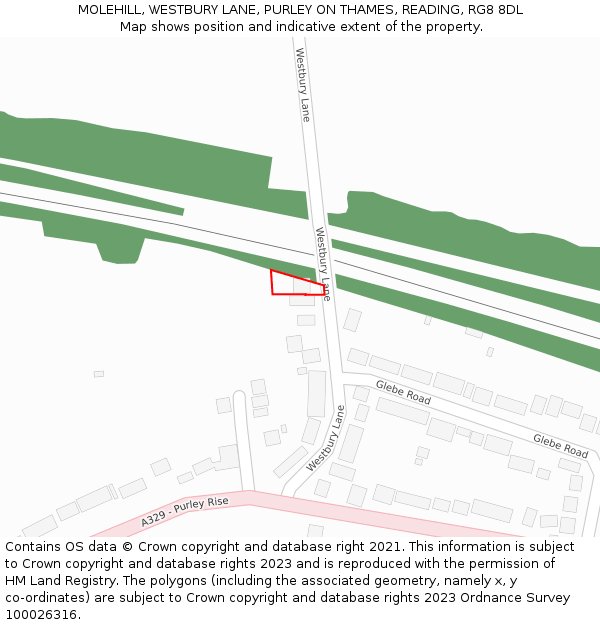 MOLEHILL, WESTBURY LANE, PURLEY ON THAMES, READING, RG8 8DL: Location map and indicative extent of plot