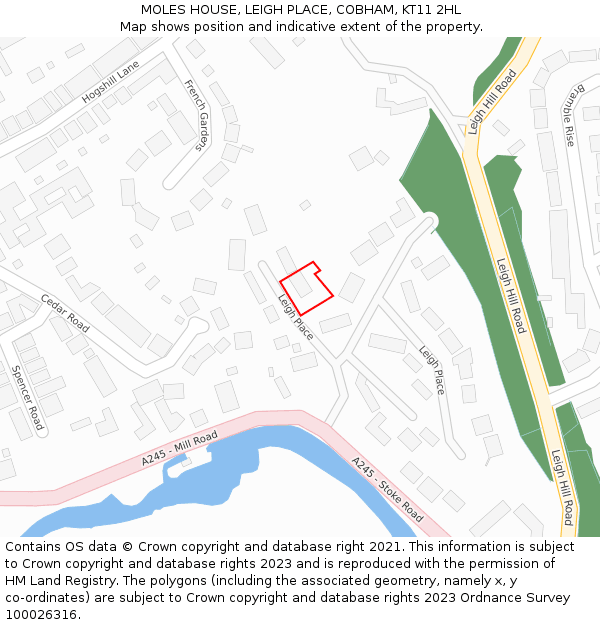 MOLES HOUSE, LEIGH PLACE, COBHAM, KT11 2HL: Location map and indicative extent of plot