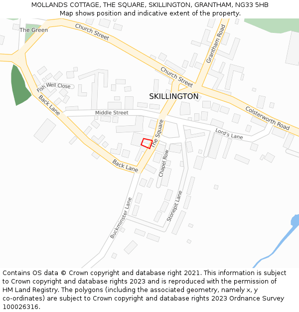 MOLLANDS COTTAGE, THE SQUARE, SKILLINGTON, GRANTHAM, NG33 5HB: Location map and indicative extent of plot