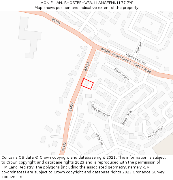 MON EILIAN, RHOSTREHWFA, LLANGEFNI, LL77 7YP: Location map and indicative extent of plot