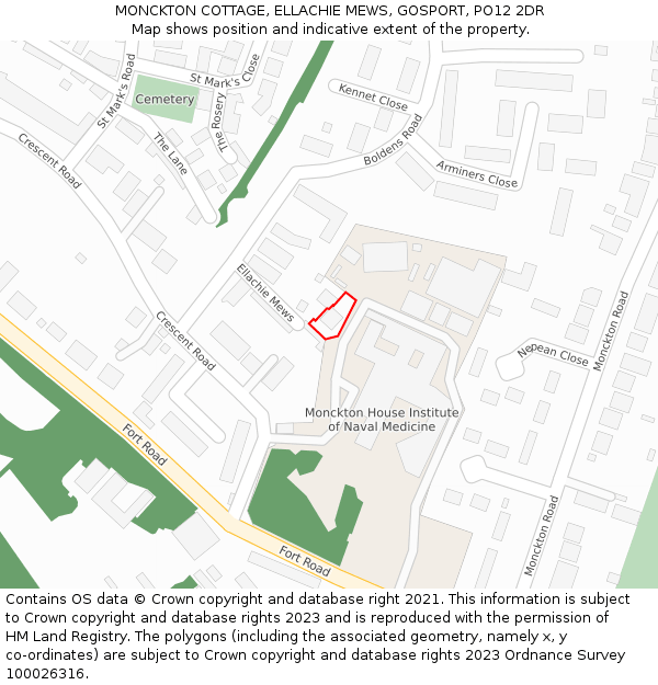 MONCKTON COTTAGE, ELLACHIE MEWS, GOSPORT, PO12 2DR: Location map and indicative extent of plot