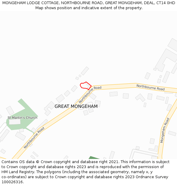 MONGEHAM LODGE COTTAGE, NORTHBOURNE ROAD, GREAT MONGEHAM, DEAL, CT14 0HD: Location map and indicative extent of plot