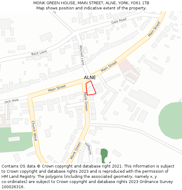 MONK GREEN HOUSE, MAIN STREET, ALNE, YORK, YO61 1TB: Location map and indicative extent of plot