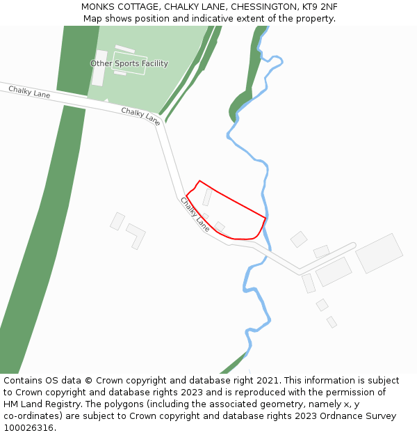 MONKS COTTAGE, CHALKY LANE, CHESSINGTON, KT9 2NF: Location map and indicative extent of plot