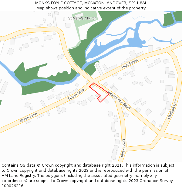 MONKS FOYLE COTTAGE, MONXTON, ANDOVER, SP11 8AL: Location map and indicative extent of plot