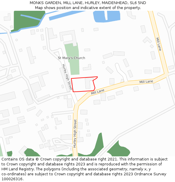 MONKS GARDEN, MILL LANE, HURLEY, MAIDENHEAD, SL6 5ND: Location map and indicative extent of plot