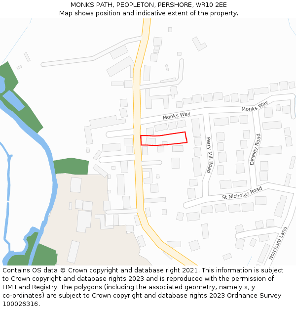 MONKS PATH, PEOPLETON, PERSHORE, WR10 2EE: Location map and indicative extent of plot