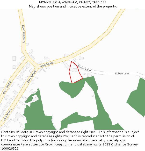 MONKSLEIGH, WINSHAM, CHARD, TA20 4EE: Location map and indicative extent of plot