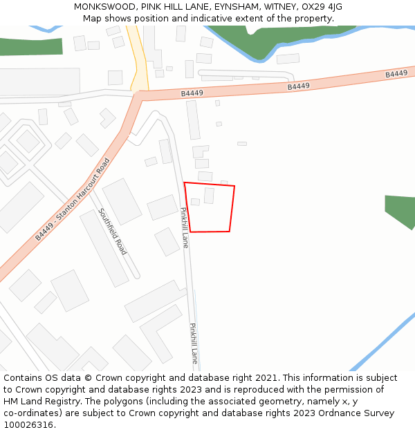 MONKSWOOD, PINK HILL LANE, EYNSHAM, WITNEY, OX29 4JG: Location map and indicative extent of plot