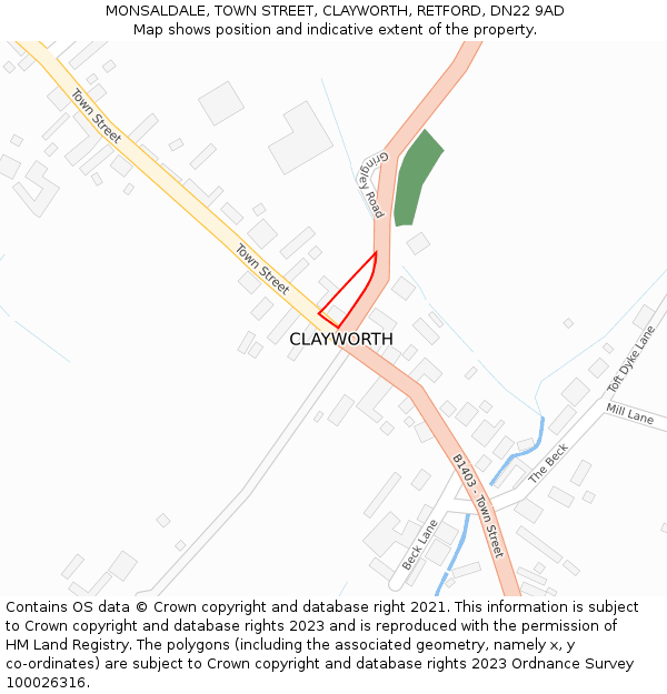 MONSALDALE, TOWN STREET, CLAYWORTH, RETFORD, DN22 9AD: Location map and indicative extent of plot