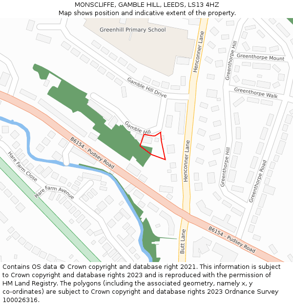 MONSCLIFFE, GAMBLE HILL, LEEDS, LS13 4HZ: Location map and indicative extent of plot