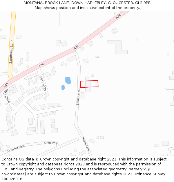 MONTANA, BROOK LANE, DOWN HATHERLEY, GLOUCESTER, GL2 9PR: Location map and indicative extent of plot