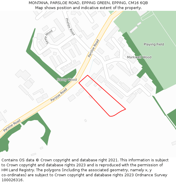 MONTANA, PARSLOE ROAD, EPPING GREEN, EPPING, CM16 6QB: Location map and indicative extent of plot