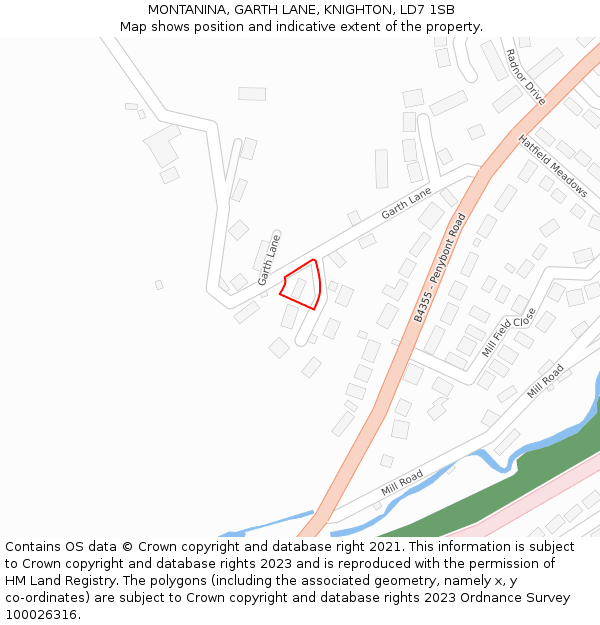 MONTANINA, GARTH LANE, KNIGHTON, LD7 1SB: Location map and indicative extent of plot