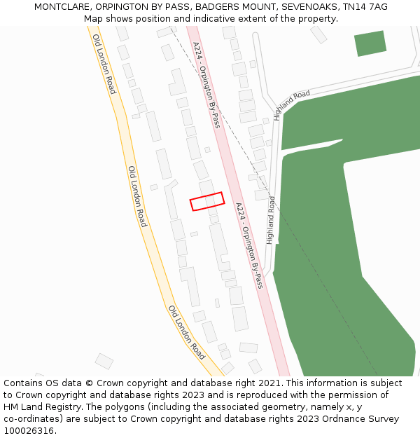 MONTCLARE, ORPINGTON BY PASS, BADGERS MOUNT, SEVENOAKS, TN14 7AG: Location map and indicative extent of plot