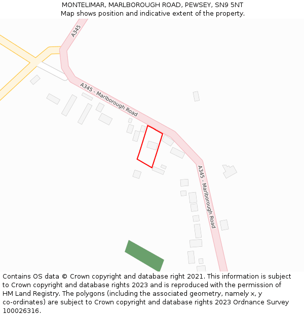 MONTELIMAR, MARLBOROUGH ROAD, PEWSEY, SN9 5NT: Location map and indicative extent of plot