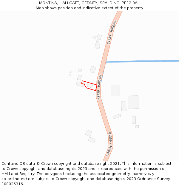 MONTINA, HALLGATE, GEDNEY, SPALDING, PE12 0AH: Location map and indicative extent of plot