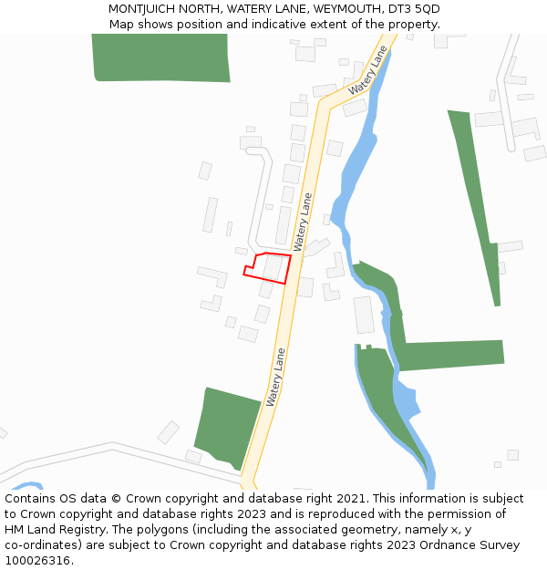 MONTJUICH NORTH, WATERY LANE, WEYMOUTH, DT3 5QD: Location map and indicative extent of plot