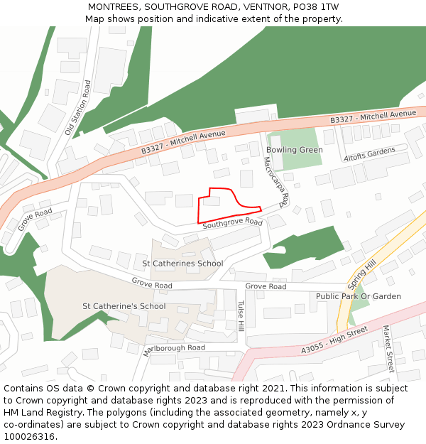 MONTREES, SOUTHGROVE ROAD, VENTNOR, PO38 1TW: Location map and indicative extent of plot