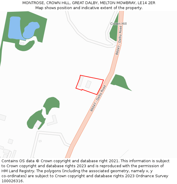 MONTROSE, CROWN HILL, GREAT DALBY, MELTON MOWBRAY, LE14 2ER: Location map and indicative extent of plot