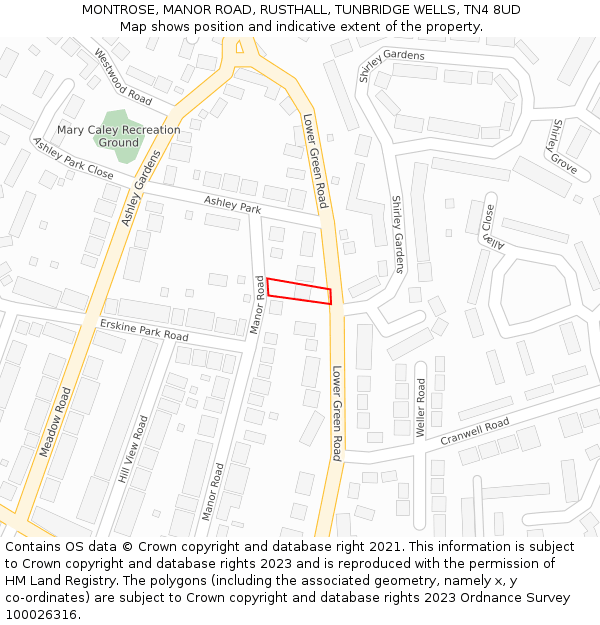 MONTROSE, MANOR ROAD, RUSTHALL, TUNBRIDGE WELLS, TN4 8UD: Location map and indicative extent of plot